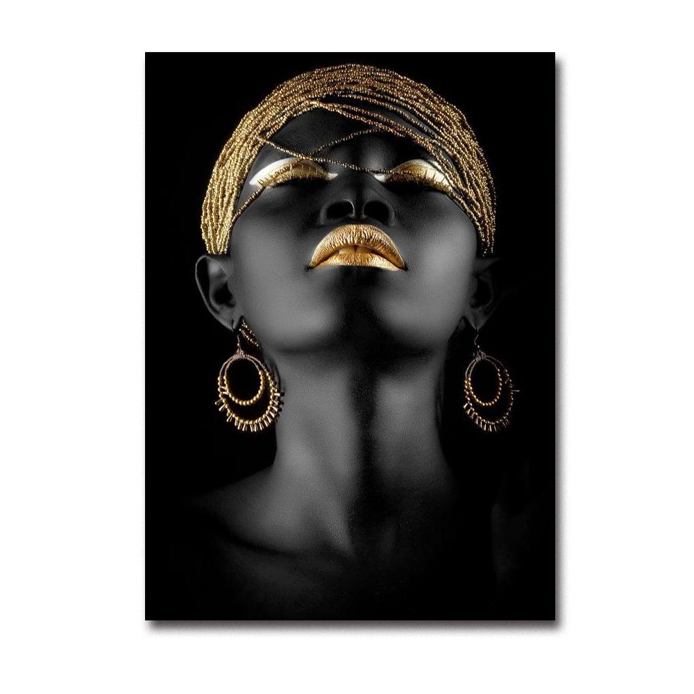 

Современный дом, черная кожа, женщина, золотой макияж, моделирование холста, настенная живопись, печать плакатов, украшение для спальни, гостиной, фрески 50X70cm Unframed