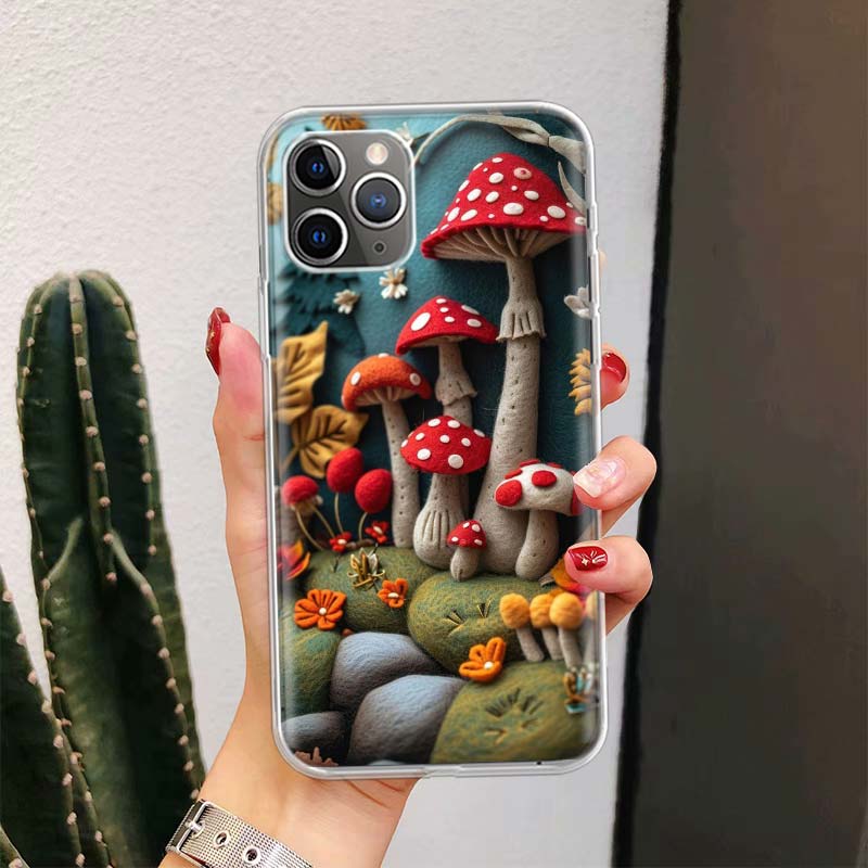 Colorful Mushroom For iPhone 17 Air 16 15 14 Plus 13 Mini 12 11 Pro Max Phone Case 16E 7 Print 8 SE Fundas Cover Soft Coque 16 1
