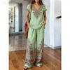 Y11116 Summer loose short-sleeved top wide-leg pants two-piece women's clothing European and American fashion suit