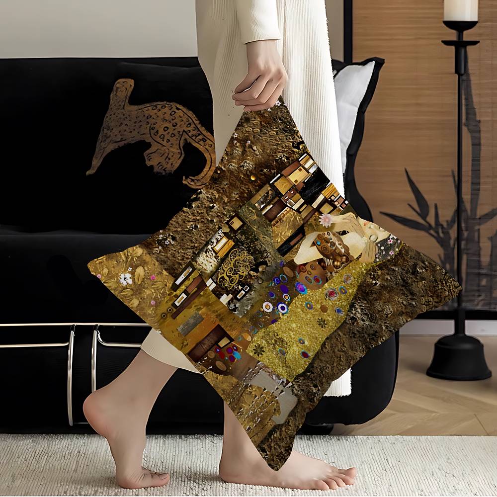 The Kiss Gustav Klimt Painting Cushion Cover Inches Farmhouse Decor Home Throw Pillow Covers For Couch Decorations