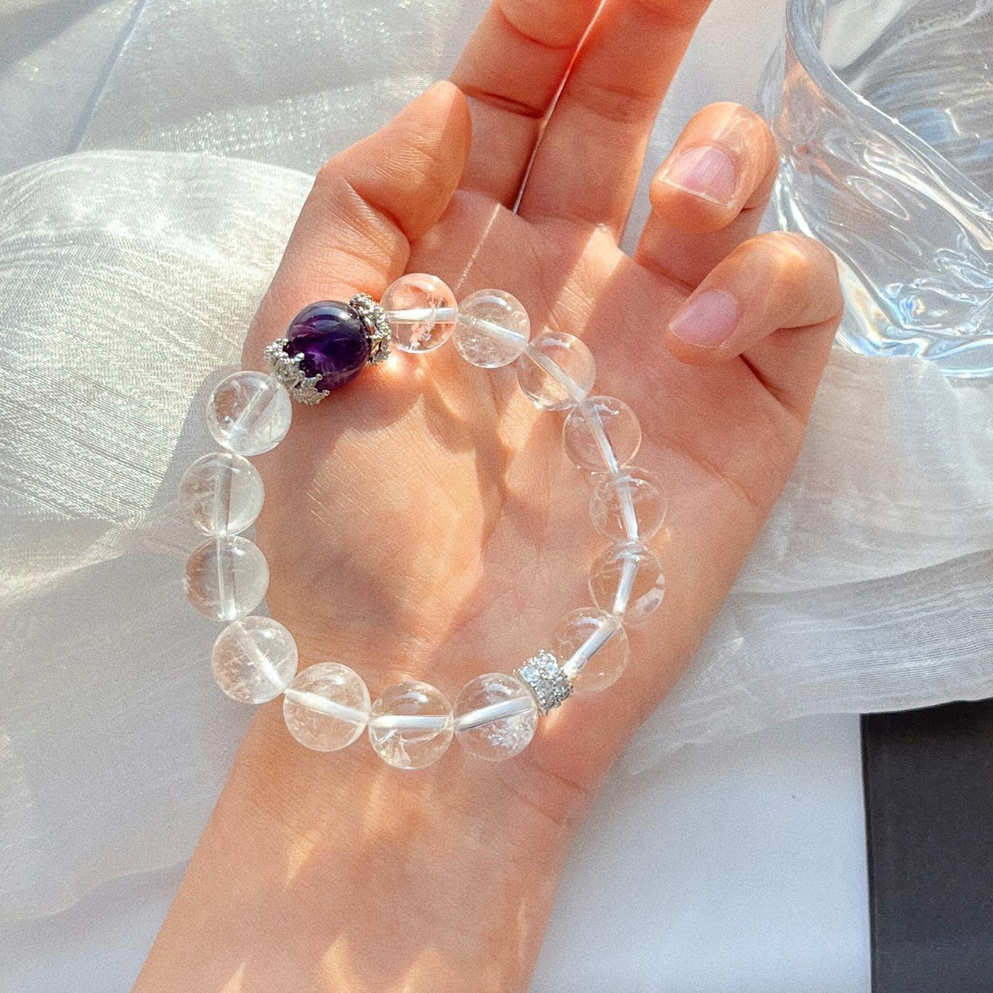12Mm Large Particle Natural White Crystal Amethyst Design Bracelet Bracelet.