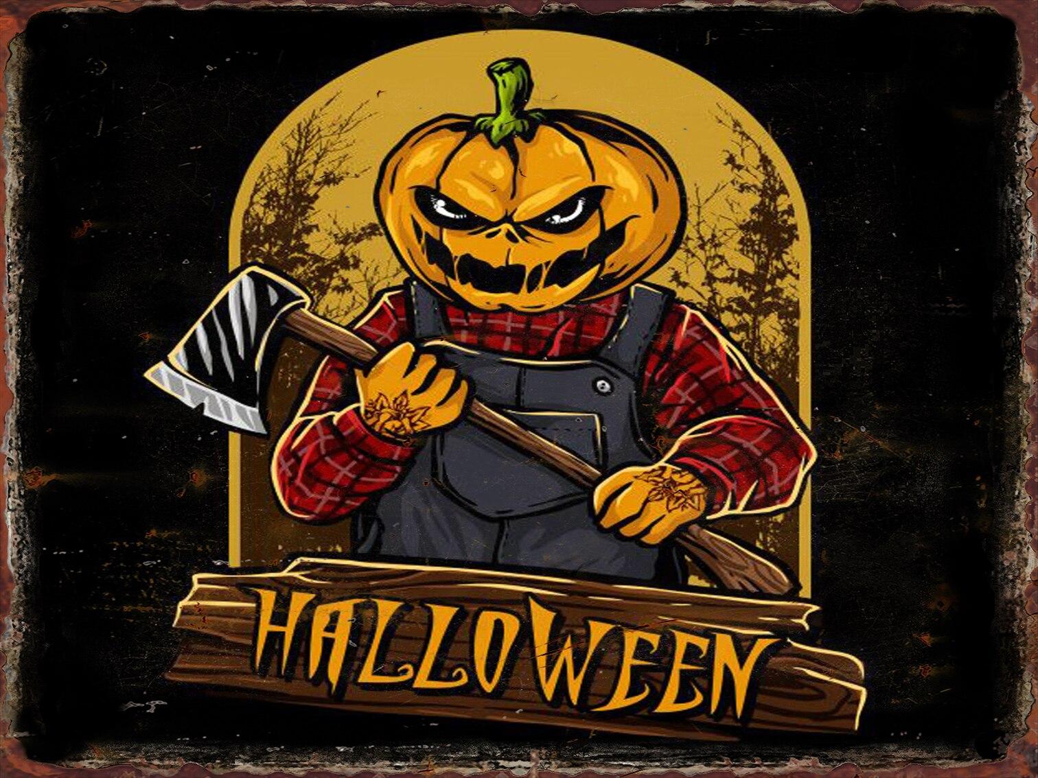 

Хэллоуин Ужас Тыква Фонарь Металлические Жестяные Таблички Узор Ведьмы Декор Стен Пластины для Гостиной Фестивальное Украшение Постер 20x30cm