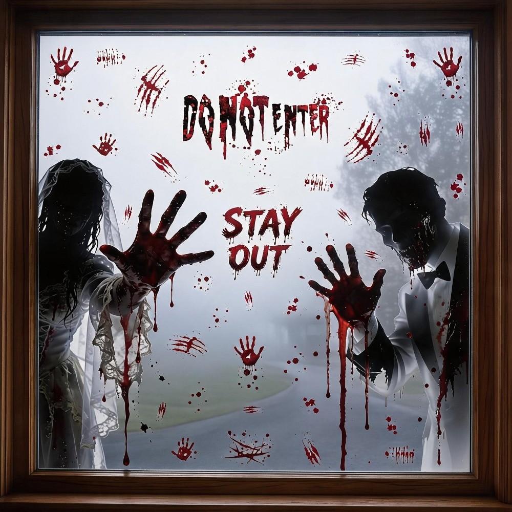Bloodstained Handprint Halloween Static Cling Decal Spooky Party Door Stickers Glass Mirror