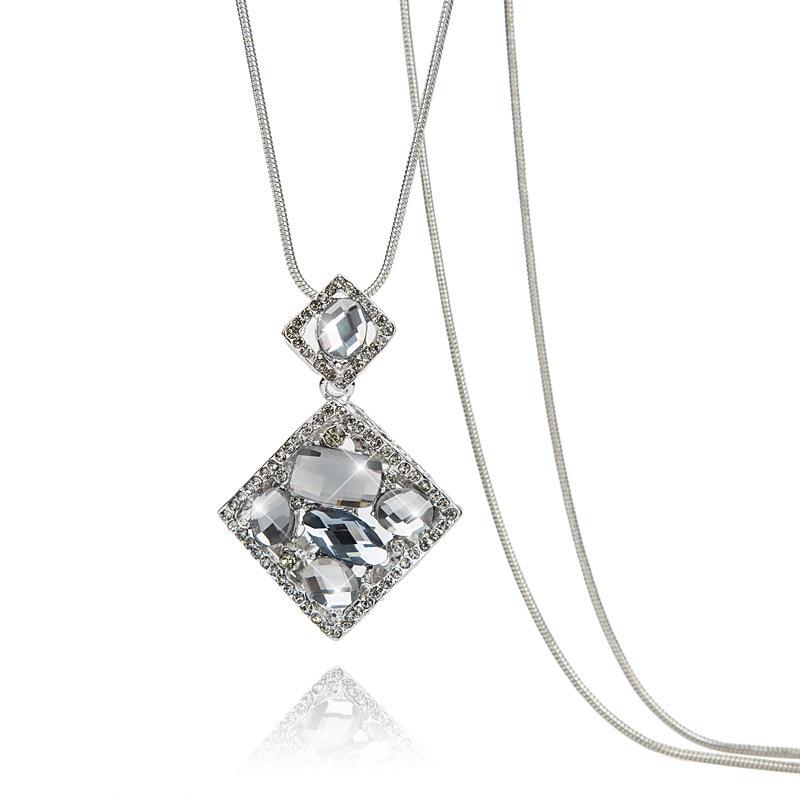 Geometric Special-Shaped Crystal Pendant, Long Necklace, Autumn And Winter Versatile Personalized Sweater Chain, Clothes Accessories Tide