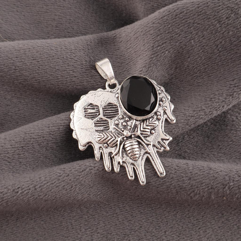 Schwarzer Onyx Edelstein Silberschmuck, 925 Sterlingsilber Anhänger, Handgefertigter Designer Onyx Anhänger Geschenk für Katholiken