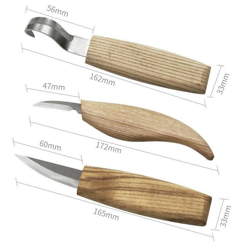 3Pcs Spoon Wood Carving Whittling Hook Knife Cutter Woodcarving Craft Hand Tools