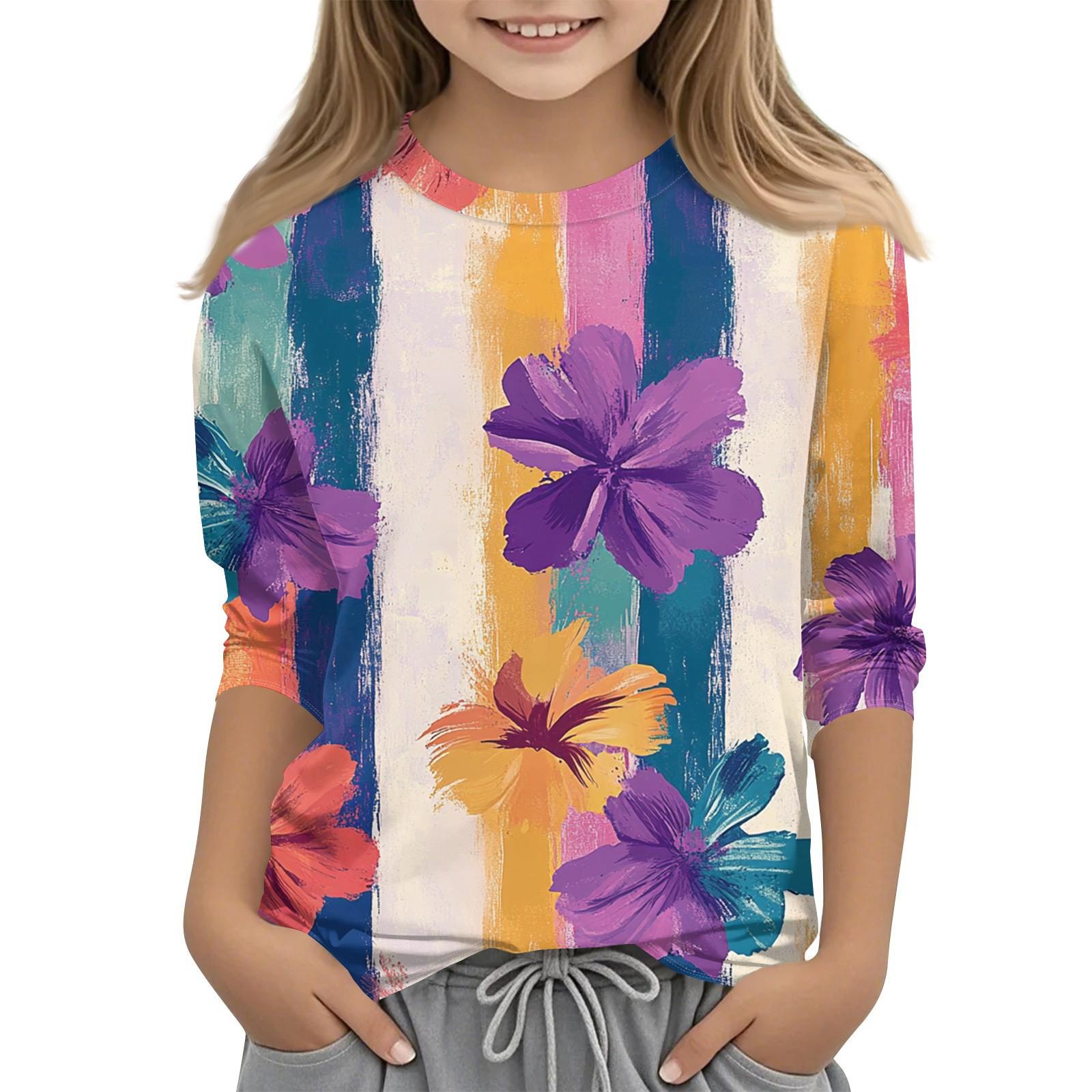 

Children s 7-point Sleeve Printed Independence Day -neck Casual T-shirt 110 фіолетовий