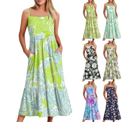 Damen Long Beach Casual Elegant Spaghettiträger Maxikleid Nähte Zurückhaltend Fließendes Bohemian Kleid