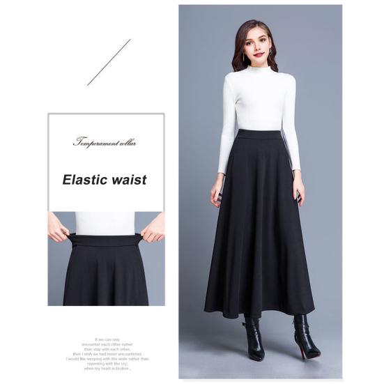Falda maxi de las mujeres elástica de cintura alta dobladillo grande falda de una línea con bolsillos falda oscilante de color sólido ropa de calle
