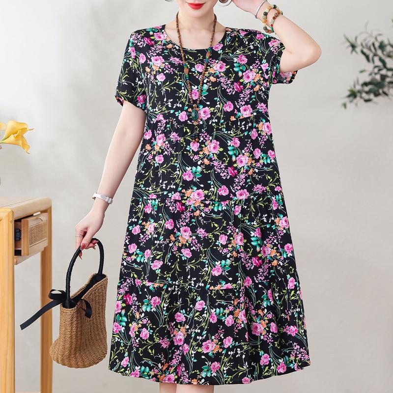 Elegant Women's Summer Sundresses Loose Korean Style Clothes Women  New Vintage Print Midi Dress