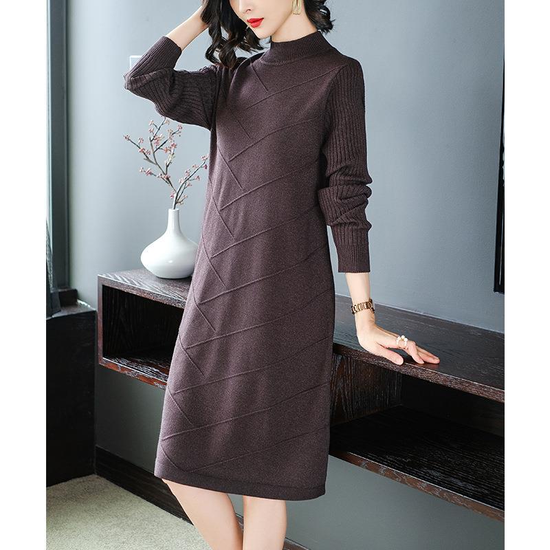 Autumn and winter base dress women's large size new mother thin temperament with coat inside with knitted long-sleeved sweater skirt