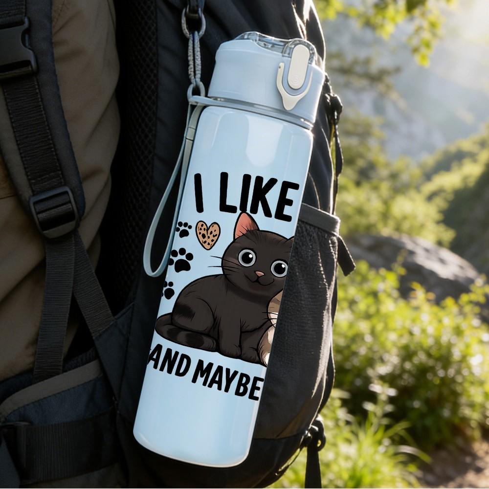 1PC I Like Cats Text Art 750ml Color Plastic Sports Water Bottle Leakproof Flip Straw Lid Suitable for Sports Office Home Use