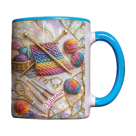 Tazza Attrezzi da Maglia e Cucito 11oz Tazza da Caffè Personalizzata con Stampe di Macchina da Cucire e Filati Regalo da Cucito per Donne