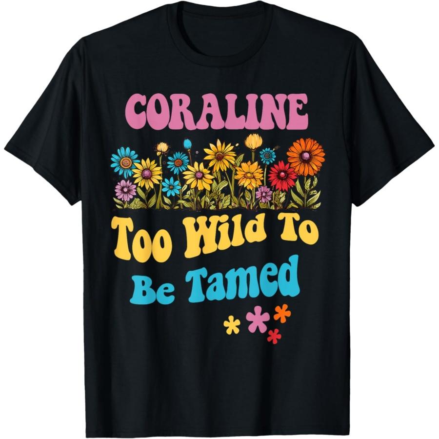 КОРАЛИНА Имя Милая Ретро Девочки Полевые Цветы КОРАЛИНА Имя Футболка S чёрный