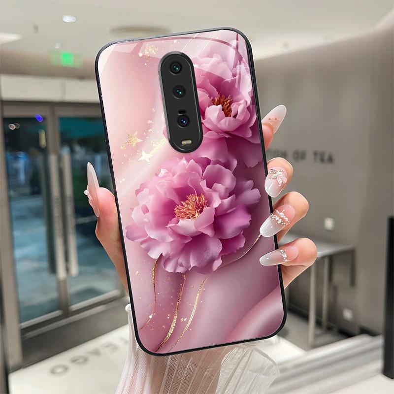Cute Cartoon Cats Flower Case For Xiaomi Mi 9T Redmi K20 Pro Poco F2 Tempered Glass Phone Case Protective Back Cover Hard Shell