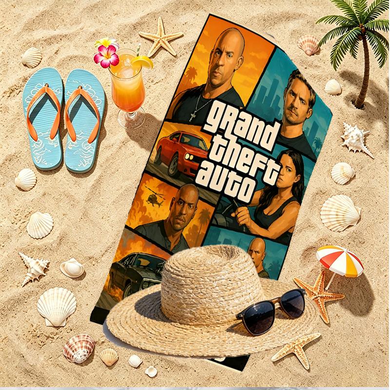 Fast & Furious Print Beach Towel, Versatile Lightweight Absorbent Beach Towel for Pool Surf Yoga Bathroom, Perfect Birthday Holiday Gift