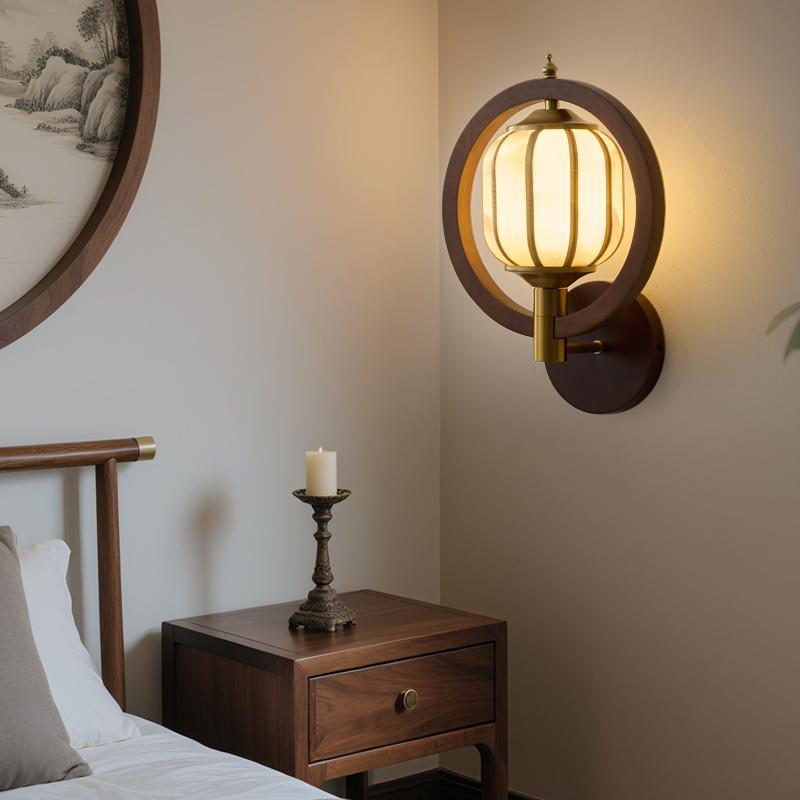 Song Dynasty aesthetic new Chinese style wall lamp, wooden style, master bedroom, corridor, living room wall lamp