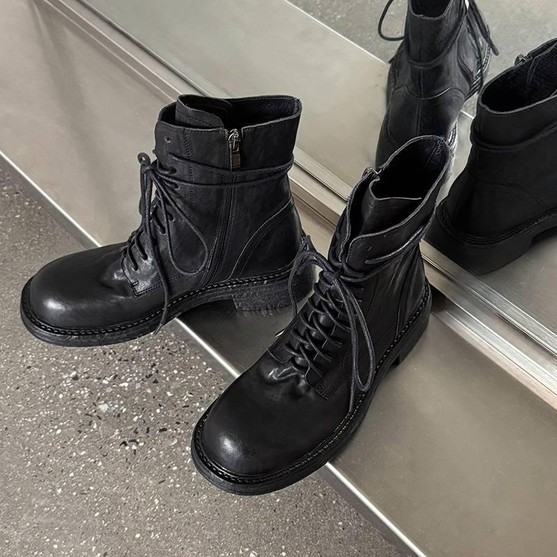 

Autumn and winter women s leather boots side zipper large size women s boots leather versatile medium heel Martin boots new comfortable low boots 40 чёрный