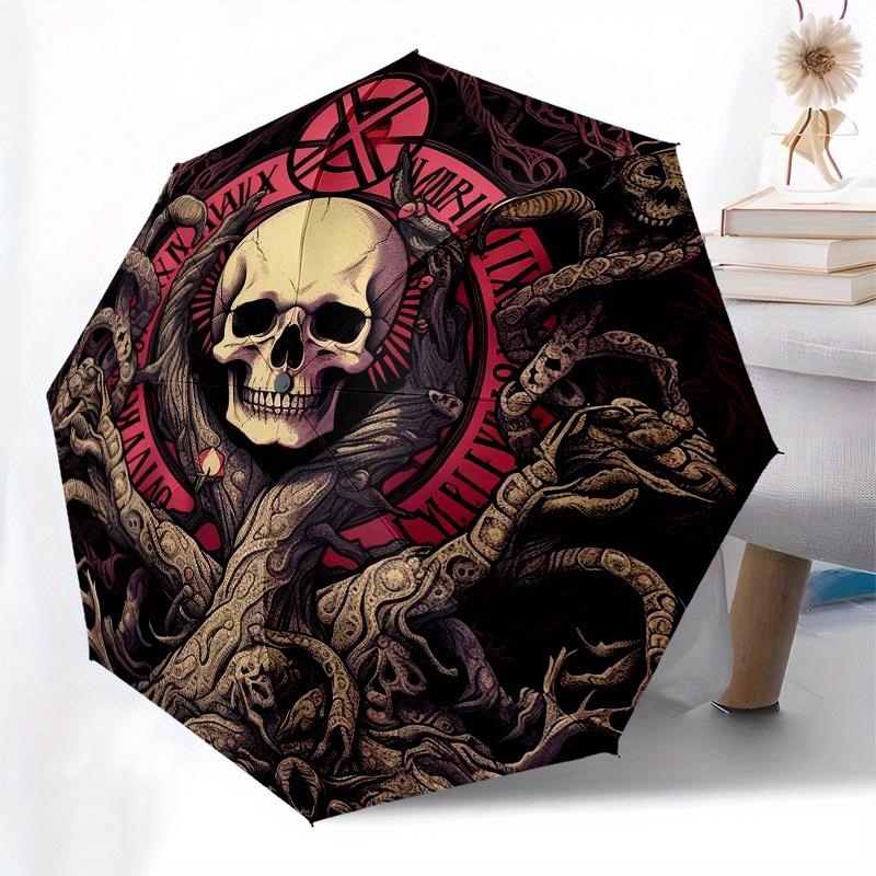 Dark Fantasy Skull & Tentacle Circular Wall ArtUmbrella, Portable 3-Fold Compact Umbrella for Men & Women Gift
