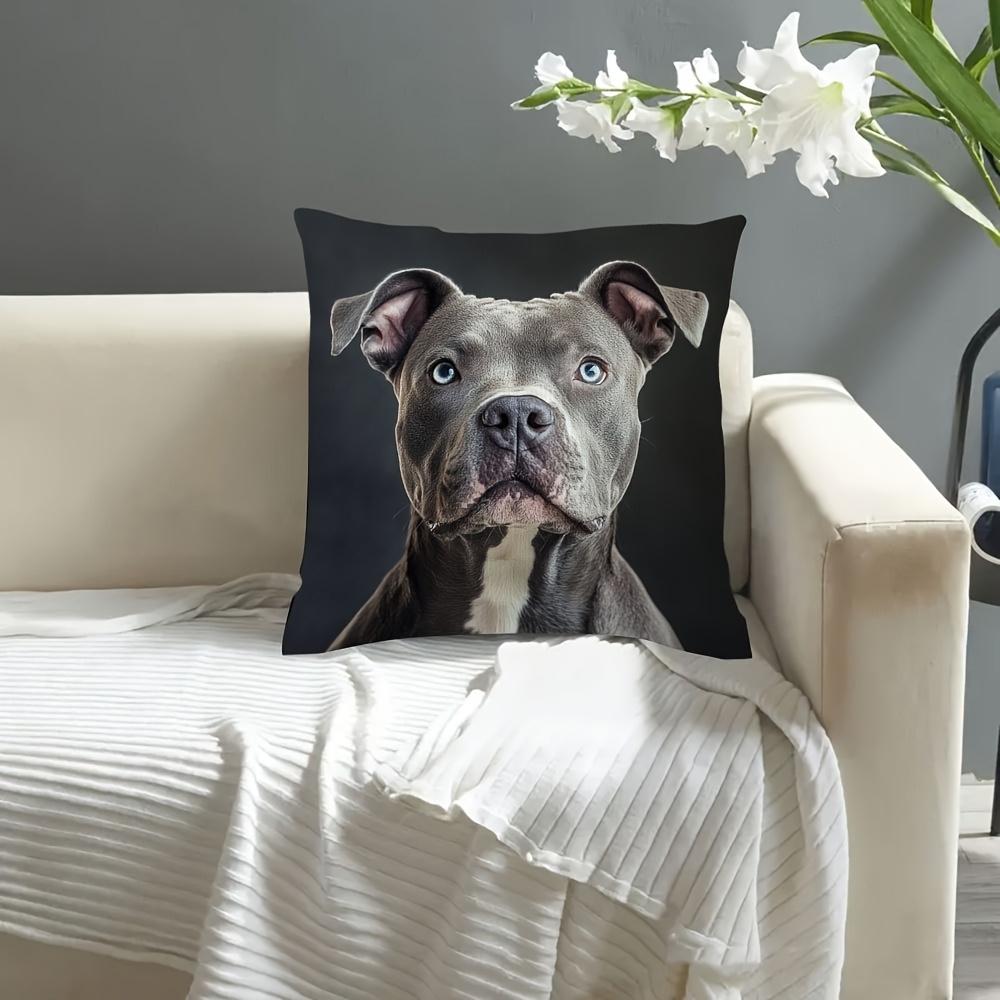 1Pc Pit Bull Portrait Print Throw Pillow Cover,Suitable For Sofa,Bedroom,Living Room,A Stylish Gift For Animal Lovers
