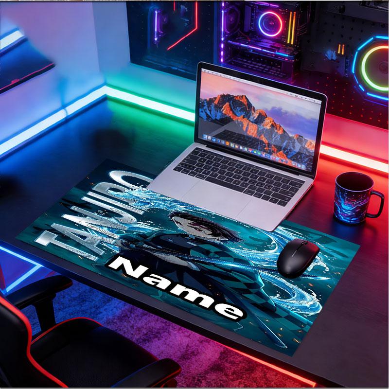 Benutzerdefinierter Name Personalisierte Dämonentöter Muster Mauspads, Laptop PC Schreibtischunterlage, Dekorative Schreibtischmatte für Zuhause Tastaturunterlage Geschenk