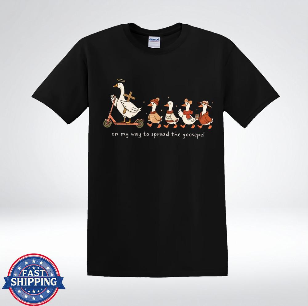 

On My Way to Spread the Goosepel Funny Angel Goose Parade Humor T-Shirt M