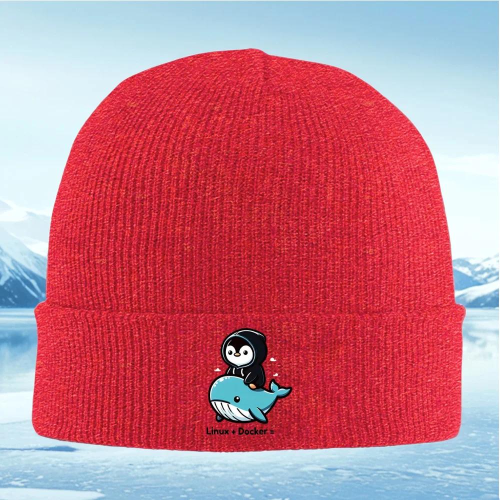 Penguin whale hoodie clouds black Unisex Women Unisex Knitted Hat Beanie Pullover Cap Winter Thermal Warm Christmas Outdoor Cycling