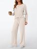 Cross-border two-piece set women's 2025 autumn new fashion casual straight-leg pants temperament loose V-neck pit strip knitted cover