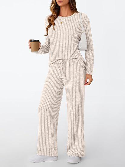 Cross-border two-piece set women's 2025 autumn new fashion casual straight-leg pants temperament loose V-neck pit strip knitted cover