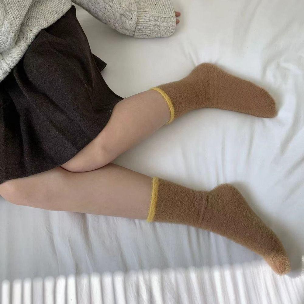 4Pairs Pile Up Winter Fluffy Socks Patchwork Plush Floor Socks Thicken Warm Socks  Autumn Winter