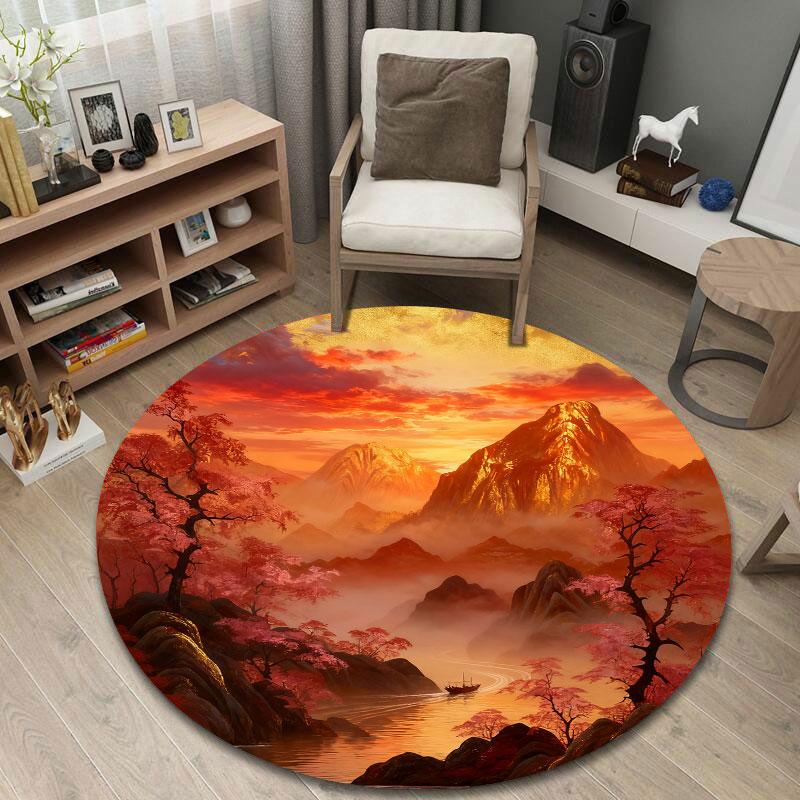 Classic Round Rainbow Multicolor Floor Rug, Non-Slip Floor Mat for Office