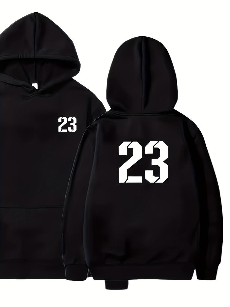 2025 Simple Sports Sweatshirt with Number 23 Print Loose Fit Hooded Sweater for Men Comfortable Pullover for Spring Autumn