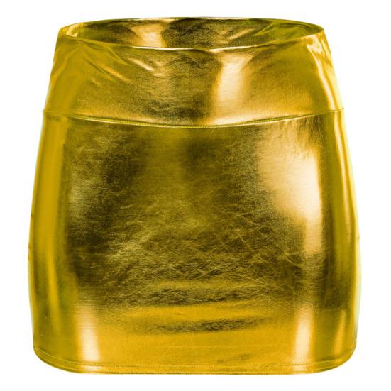 

Клубное show Облегающая юбка-футляр Узкий крой Глянцевая гладкая поверхность Однотонная Средняя посадка Клубная одежда Искусственная кожа Сценическое выступление Ночной клуб Мини M золотистый