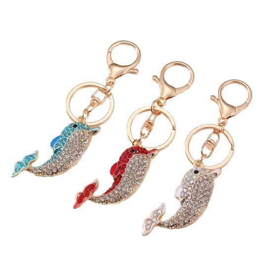 Keychain Pendant Sparkling Rhinestones Inlaid Dolphin Design Key Holder with Lobster Clasp Lightweight Car Bag Accessory