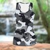 Women Plus Size Scoop Neck Sleeveless Tank Top Green White Gold Floral Printed Curved Hem