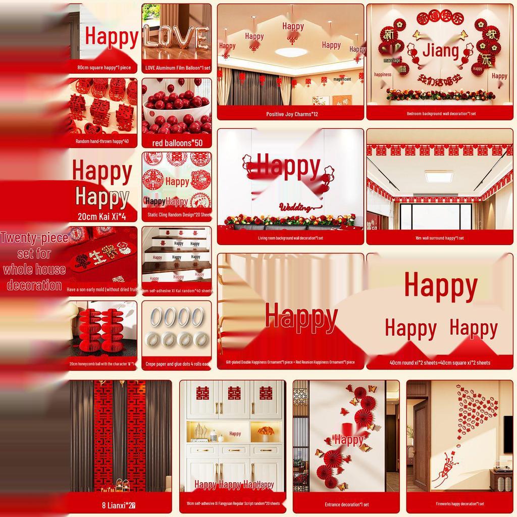 Complete Wedding Room Decoration Set for Bride and Groom's Bedroom and Living Room