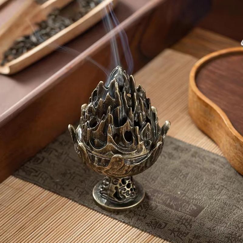 Mini Antique Boshan Furnace Bronze Incense Burner Replica of Han Dynasty Gold Inlaid Copper Household Incense Burner Indoor
