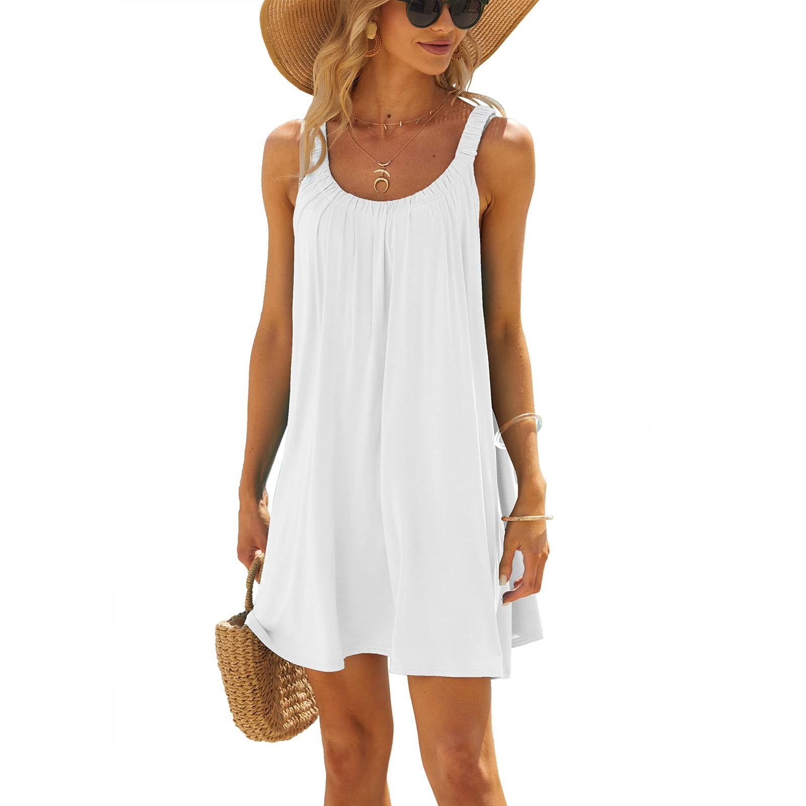 

Женское летнее сексуальное платье на подтяжках, однотонное платье без рукавов, платье на бретельках M белый