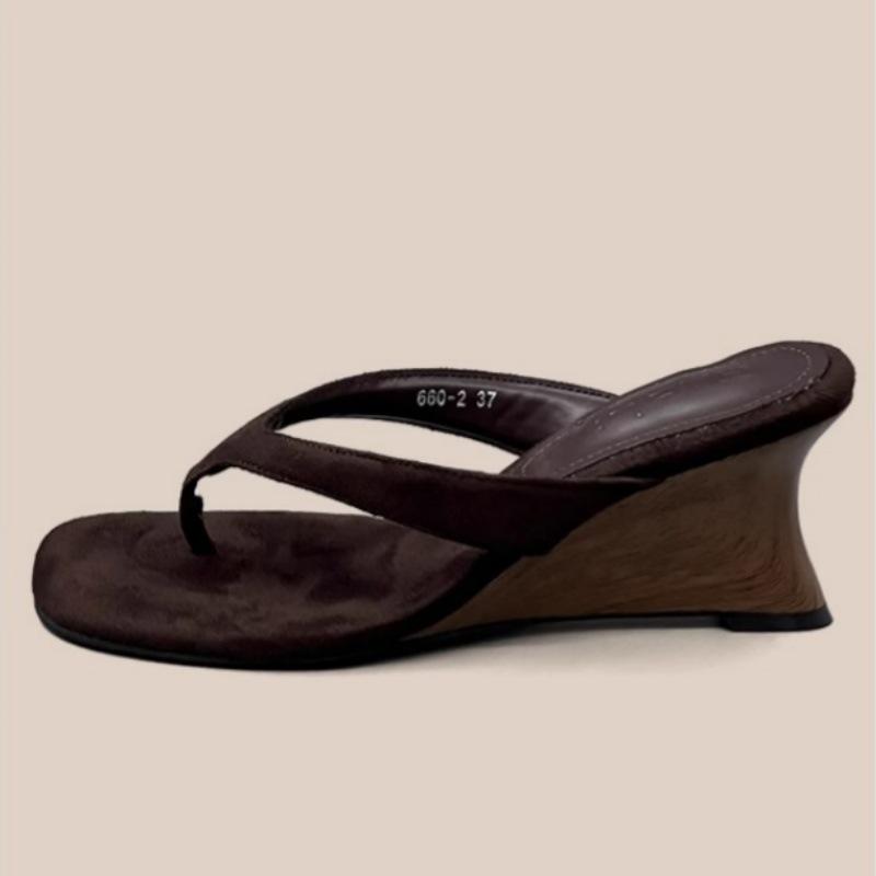 

Super Soft Leather~ Slope Heel Sandals Summer 2025 New Commuter Fashion Versatile Skirt Mezzanine High Heels Women 34