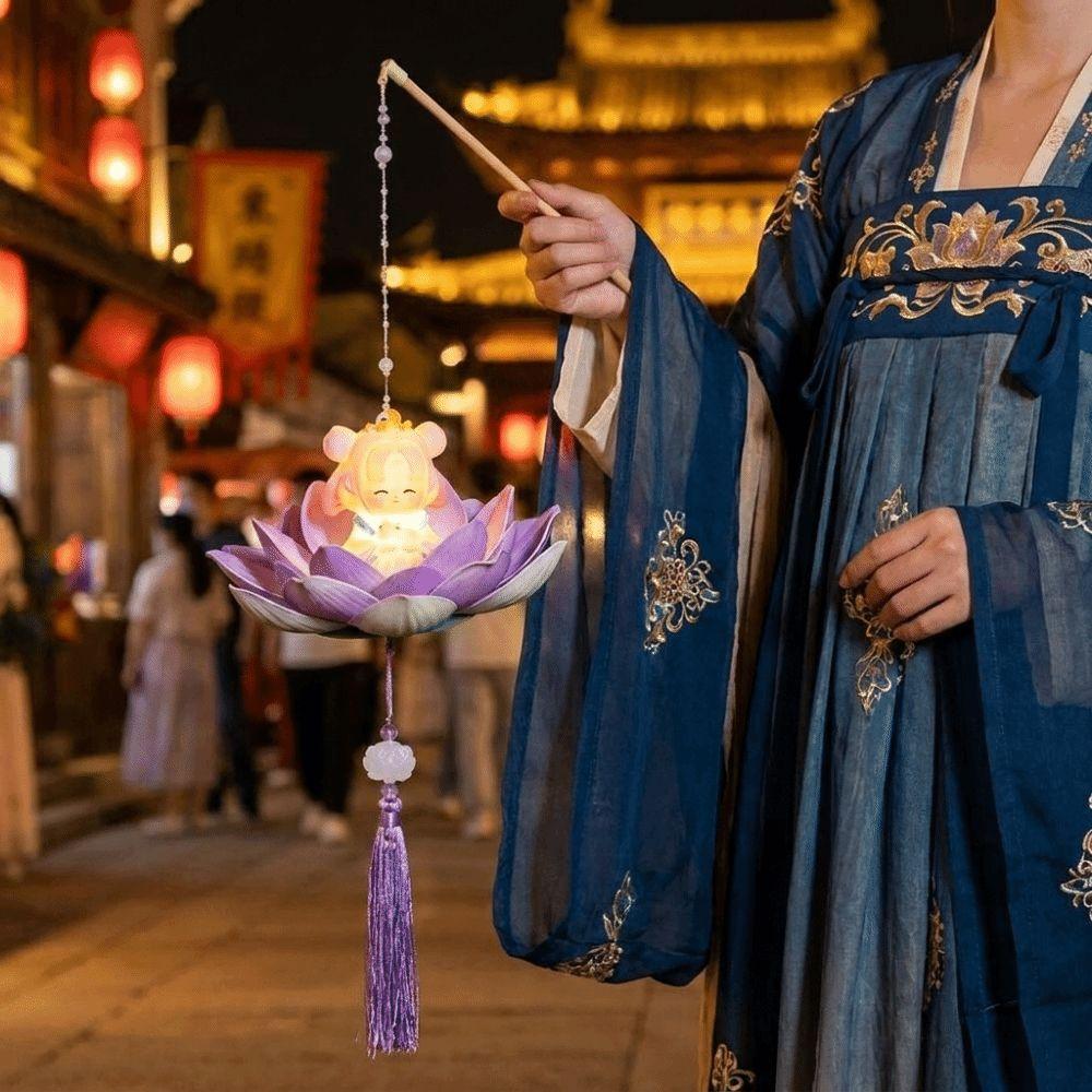 Chinese Style Mid-Autumn Festival Lotus Lantern Luminous Hand-Held Flower Lantern  Dance Prop