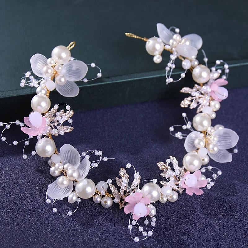 Lucky Green Flower Handmade Headband Elegant Pearl Braided Headband Bridal Wedding Party Dress Accessories  Princess Tiara