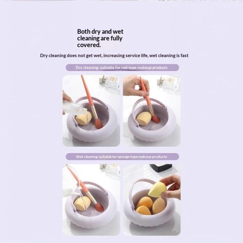 Silicone Makeup Brush Cleaning Box Multifunctional Scrubbing Mat Beauty Sponge Drying Holder for Beginner Use