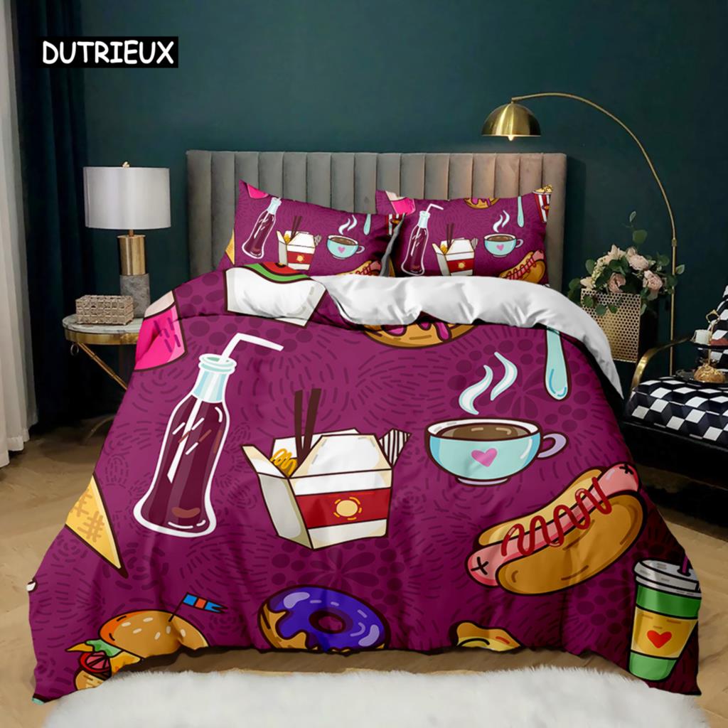 Munk Påslakan Färgglad Tie Dye Quiltöverdrag för Barn Gåva Flickig Söt Sötfärgad Dessertmat Polyester Sängklädesset