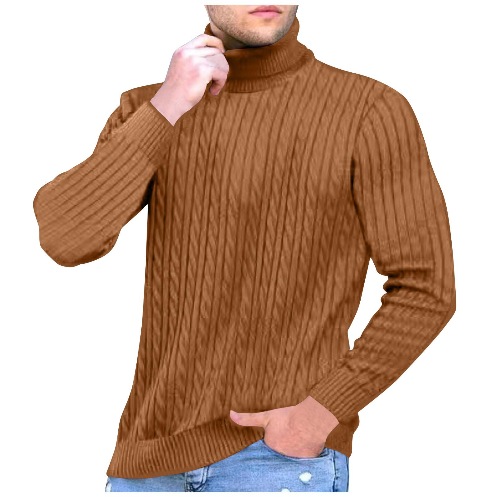 Men s Turtleneck Sweater Men s Casual Fashion Textured Pullover Bottoming Sweater XXL коричневый