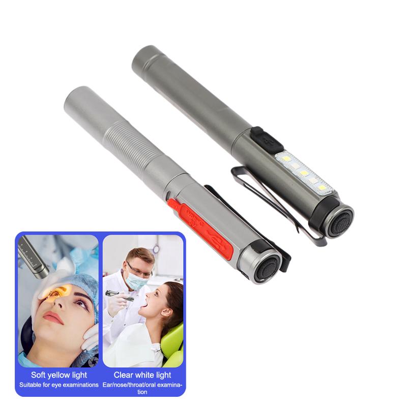 Rechargeable Medical Handy Pen Light Dual Light Source Led Flashlight Mini Pocket Doctor Oral Examination Penlight Clip Lamp