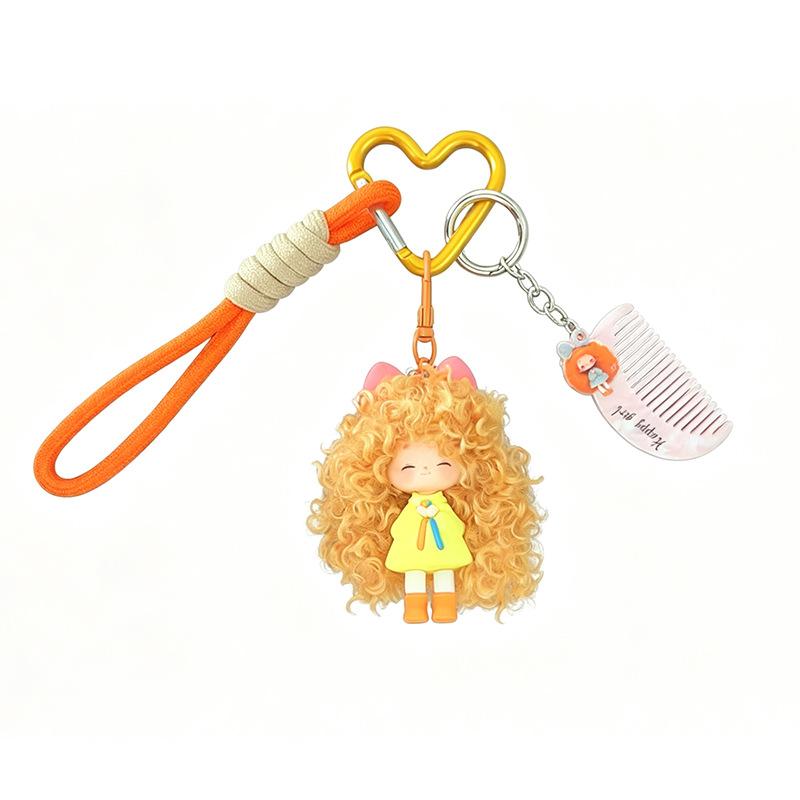 Portachiavi Bambola Ragazza Capelli Disordinati alla Moda, Ciondolo Borsa Figura Cartone Animato Carina, Portachiavi Piccolo Regalo Decorativo