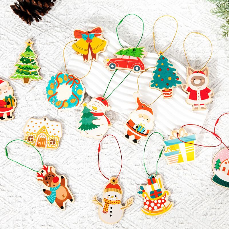 Christmas Tree Santa Claus Holiday Party Decoration Pendant New Wooden Cartoon Hang Tag Christmas Gift