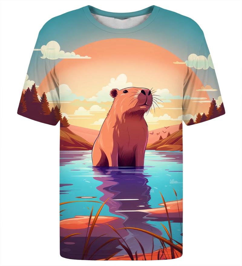 

Fashion Fun Capybara Print T-shirt For Men s Clothing Soft Short Sleeve T Shirts Street Harajuku Trend Hip Hop Music Tee Top S
