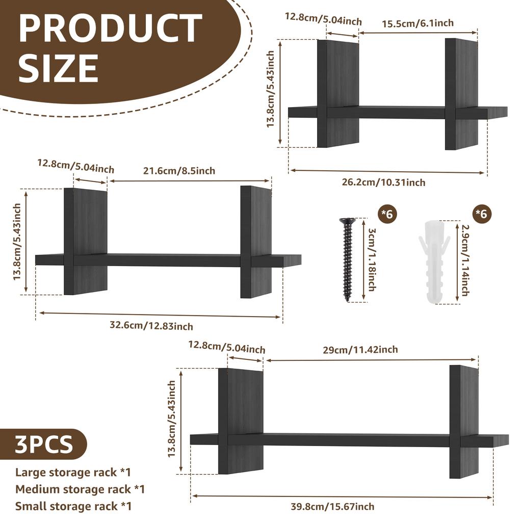 3Pcs Wood Floating Shelves Wall Bookshelf Desktop Storage Rack for Photo Frame Living Room Bedroom Decor