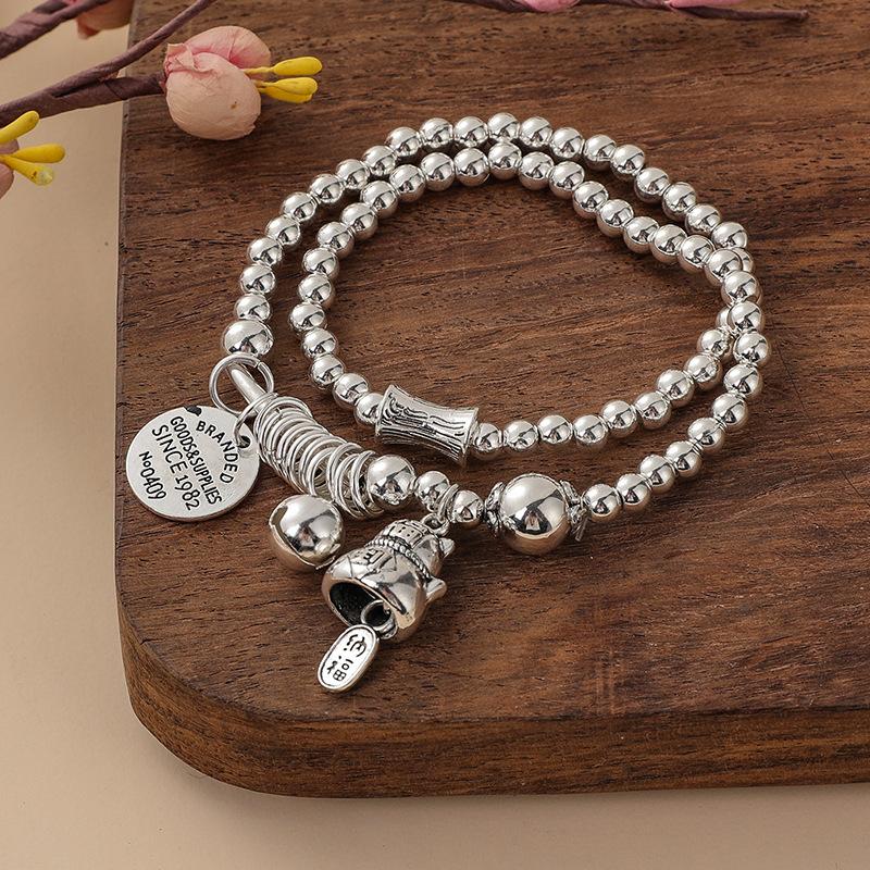 New Silver-Plated Bracelet For Women, Circle Twice And Immediately Have Money Bracelets, Lucky Cat Elephant Pendant Kuaishou Supply